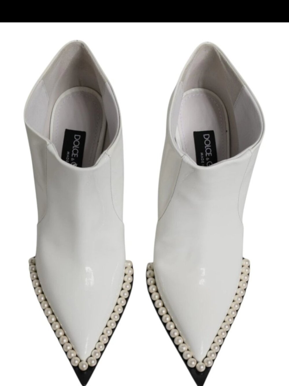 DOLCE & GABBANA Shoes White Faux Pearl Leather Pointed Toe Ankle Boot EU